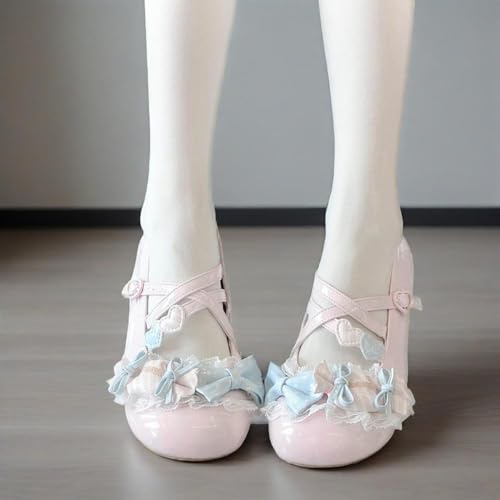 Women Cute Sneakers, Lace Bow Ballet Flats, Round Toe Low Heel Girls Kawaii Shoes Sweet Slip-Ons Comfortable Casual Footwear4