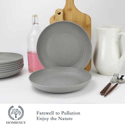 Image of Homienly Dinner Plates Set of 8 Premium Wheat Straw Plate Alternative for Plastic Plates Lightweight Round Plate Set Microwave and Dishwasher Safe Plates for Kitchen Unbreakable (Grey, 10 inch)