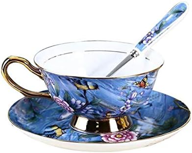 Eplze® YBK Tech Euro Style Cup& Saucer Set, Bone China Teacup Coffee Cup for Breakfast Home Kitchen- Birds and Trees Patterns (Light Pink)