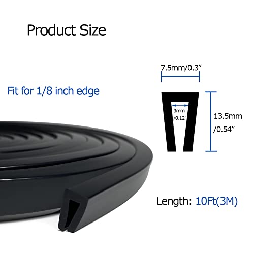 Tintvent Rubber Edge Trim Black, U Channel Edge Seal Pvc Plastic, Sharp Metal Edge Protector Fit For 1/8", Black(10Feet) #TOP1