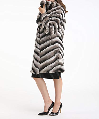 LVCOMEFF Women Genuine Rex Rabbit Fur Long Coat Chinchilla Color Plus Size with Big Collar3