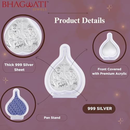 Image of 999 Pure Silver Laxmi Ganesha Paan Stand | LaxmiGanesh Idol with Pooja Pan for Home Temple, Office & Hall Decor | Luxury Spiritual & Corporate Gift | Tabletop 4.25 inch x 3 inch inch