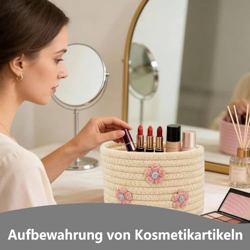 Gewebter Aufbewahrungskorb, Geschenkkorb Leer, Aufbewahrungskorb Aus Baumwolle, Handgefertigter Badezimmer Organizer und Multifunktionskorb für Bad, Küche, Kinderzimmer (khaki 1)