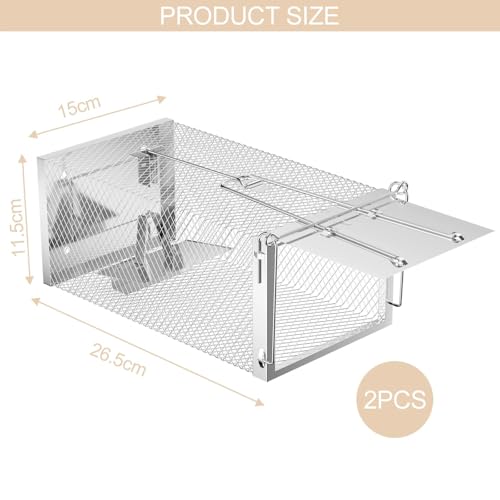 Ravytha 2 Pezzi Trappola Per Topi, Trappole Topi Con Fori, Gabbia Per Topi Riutilizzabili, Trappola Per Mouse In Metallo, Cattura Mouse Vivo Per Cucina, Giardino, Casa, Soffitta, Garage(26.5X15Cm) - 2
