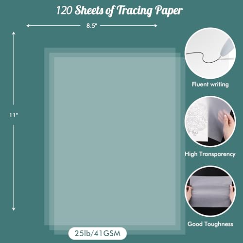 Image of 120 Sheets 8.5 inchx 11 inch Tracing Paper for Drawing Pad Book Sketchbook Coloring Painting, 25 lb /41gsm, Loose Translucent Vellum Paper Trace Tracing Paper for Sketching, Overlaying