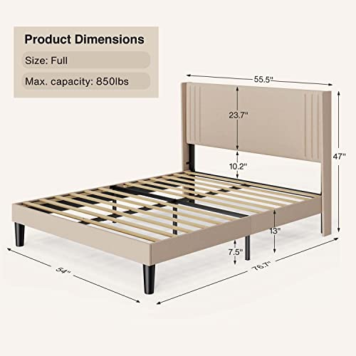 Gizoon Full Bed Frame With Wingback Headboard, Upholstered Platform Bed With Modern Geometric Headboard, Wooden Slats, Noise-Free, No Box Spring Needed #TOP1