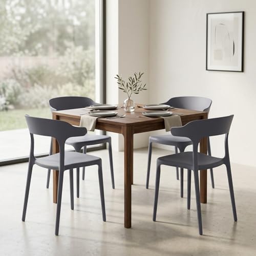 Image of Adhunika Furnitures Grey Cafe Chairs Set of 4 | 3 Year Warranty | 120KG Capacity | Full PP Plastic Stackable Chair | Indoor Outdoor Dining Balcony Garden Restaurant Chair | (Grey, Set of 4)