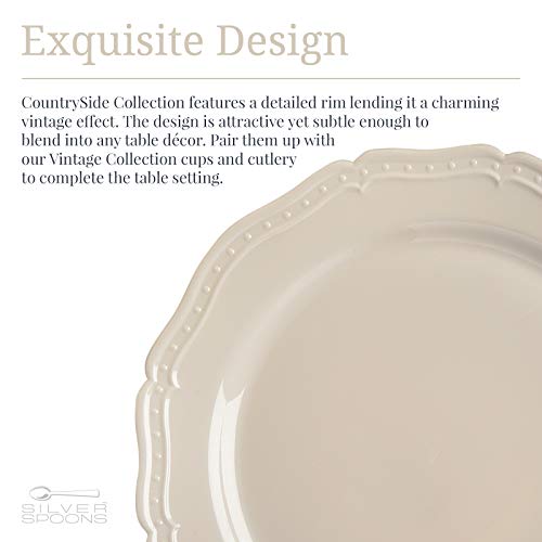 Vintage Embossed Plastic Salad Plates For Party (20 Pc) Heavy Duty Disposable Dinner Set 9", Fine China Look Dishes, Perfect For Upscale Weddings And Events, Cream - Countryside Collection #TOP2