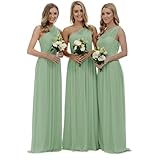 shengyan Women's Sleeveless One Shoulder Floor Length Bridesmaid Dresses Backless Chiffon Wedding Guest Dress Evening Dresses Sage Green