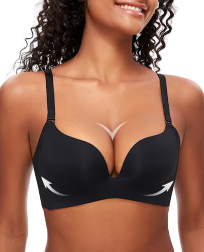 Women's Wireless Push Up Bra Seamless Padded Plunge No Underwire T Shirt Bras Comfort
