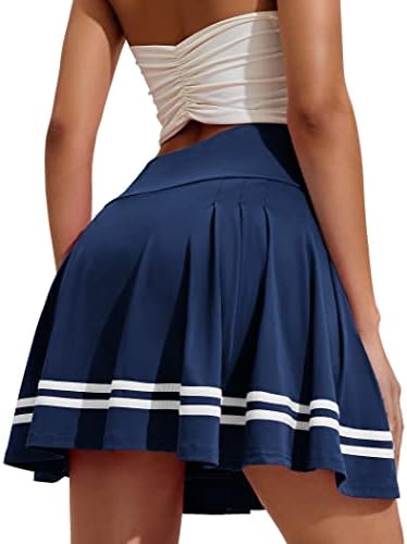 Pinspark Pleated Tennis Skirt Womens Athletic Golf Skort Skirts Activewear Built-in Shorts Sport Workout Running Skirts Navy Blue
