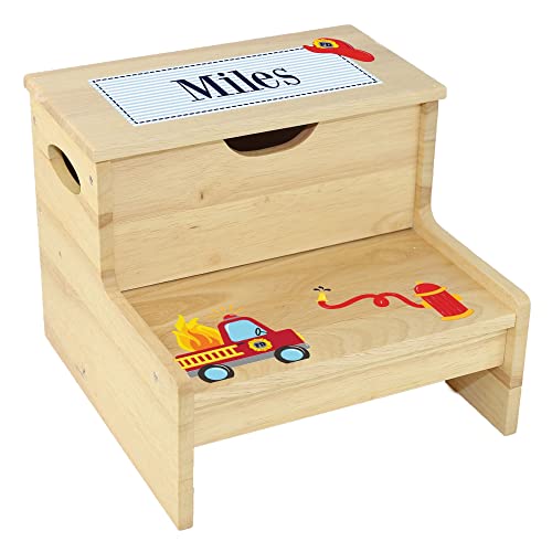 Personalized Boy's Fire Truck Step Stool with Storage by My Bambino