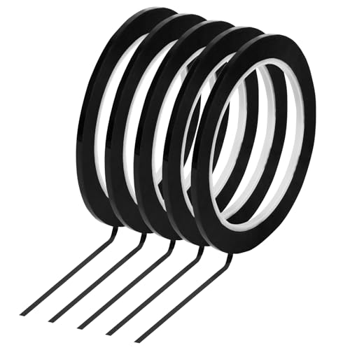 Ulreon 5PCS Whiteboard Tape Black Pinstripe Tape Stained Glass Paint Lead Line for DIY Glass Painting Surface Gallery Window 3mm Width