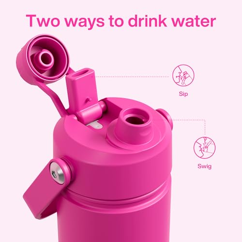 Image of Kids Insulated Water Bottle with Straw - 12oz Stainless Steel Water Bottle with Dual Spouts, Leak-Proof, BPA-Free, Double Wall Vacuum Keeps Cold for 24 Hours for Sports, Travel, School (Persian Rose)