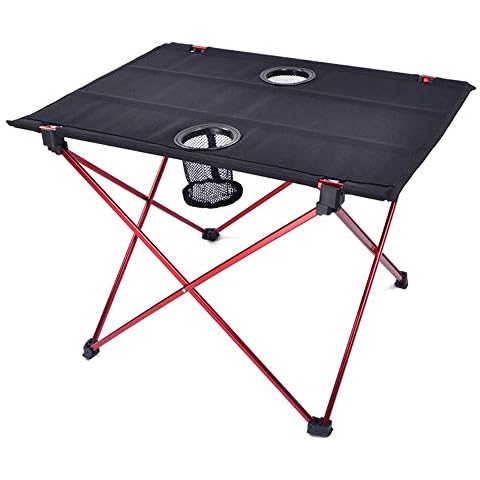 ZZM Lightweight Small Folding Camping Table with Cup Holders, Portable Aluminum Alloy Picnic Table for Picnic BBQ Fishing Hiking Travel Cover