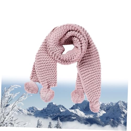 Bufanda con bolas peludas para niños bufandas de lana infantil cuello invierno rosa 7