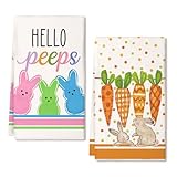 DineDia Beige Bunny Easter Kitchen Towels Set of 2,Orange Carrots Dish Hand Towels Farmhouse Indoor Outdoor Holiday Seasonal Decorations DD078