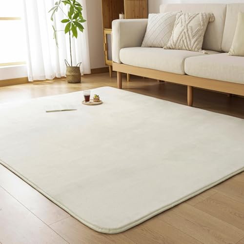 Housecover カーペット ラグ 低反発 ラグマット 厚手 15mm 絨毯 防音 185×185cm 約2畳 滑り止め付 防ダニ 抗菌 防臭 地毯 オールシーズン快適 床暖房 ホットカーペット対応 じゅうたん リビングマット アイボリー（Amazon）