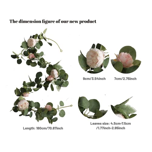 Misspin 2Pcs Artificial Flowers Garland Eucalyptus Garland Vintage Fake Flower Peony Rose Vine Greenery Decorative Wall Hanging Plant For Wedding Arch Door Arrangement Party Decor (Light Pink,2Pcs) #TOP1