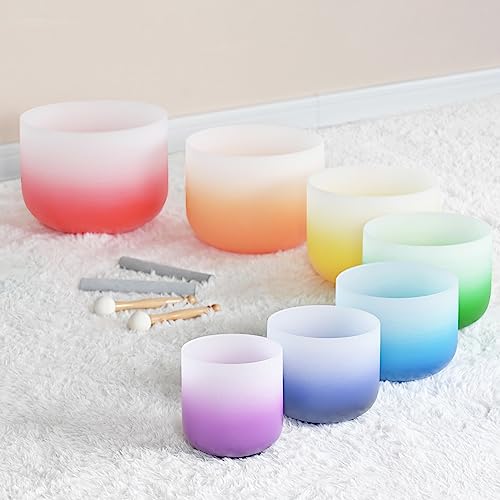 Lycrystal 6-12 YONGTAN SET+BAG 432Hz 7Pcs Set Of 6-12 Inch Aria Gradient Design Frosted Quartz Crystal Singing Bowls thumb #1