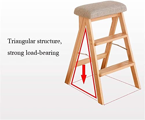 Portable Step Stool Simple Family Stool - Wooden Adult Folding Step/Ladder Stool For Adults For Living Room Bedroom Kitchen, Solid Wood Two-Step Pedal Indoor Multi-Purpose Househol #TOP3