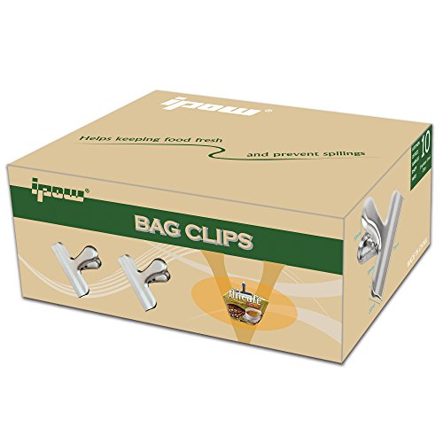 Ipow 10 Stück große Metall Clips Tüten Verschlussclips Brief Klammern aus rostfreiem Edelstahl, Starke Federkraft (76mm)