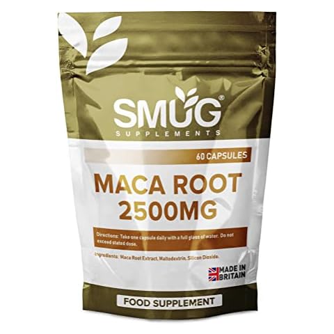 Maca Root 2500mg Capsules by SMUG Supplements - 60 High Strength Capsules - Peruvian Ginseng Maca Powder Supplement for Men and Women Cover