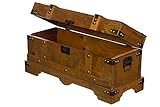 AufbHolztruhe, Schatzkiste, Kolonial Stil, Piratenkiste, edles Design, hochwertige Verarbeitung aus Holzewahrungsbox, Schatztruhe, Maritim, Mit Metallbeschlägen, mit Ledergurten zum verschließen, Mittelalterdesign, Holztruhe, Holzbox, Schmuckkiste
