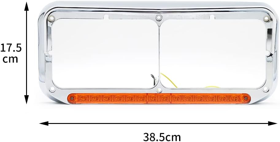 2x Chrome Headlight Bezels 12" Amber LED Light with Visor 4x6 Light Strip Fit for Kenworth T400 T600 T800 W900B W900L Peterbilt 378 379 Western Star 4900 Trucks (Amber Lens+Amber LED)