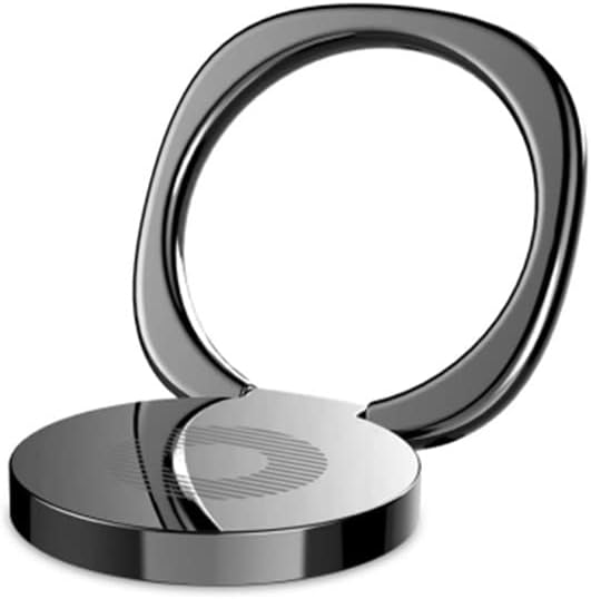 Black Cell Phone Ring Holder Stand, 360 Degree Rotation Finger Ring with Polished Metal Phone Grip for Magnetic Car Mount Compatible with iPhone, Samsung, LG, Sony, HTC and More,Round 360