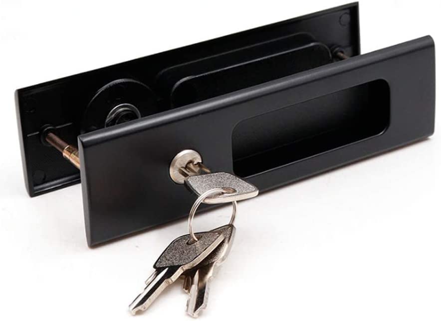 CCJH Invisible Door Locks Handle with Keys for Sliding Barn Wooden Door Furniture Hardware (Black) 3