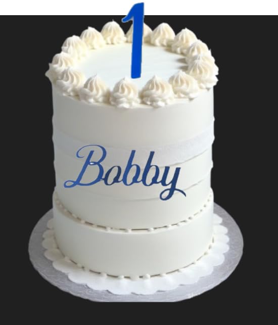 Personalise Letters/Name/Numbers/Age; Anniversaries; Birthdays, Wedding, Bridal, Baby Showers, Gift Items, Party Etc Cake/Cupcake Topper/Decoration- Mirror Card (Dark Blue) — image 1