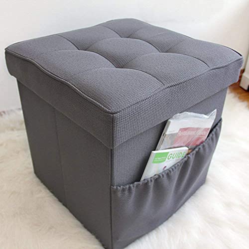 Pouf de rangement cube en lin gris au design épuré