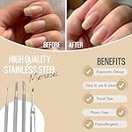 Cuticle Pusher Tools - Professional Nail Cuticle Pusher Cuticle Remover Cuticle Trimmer Ingrown Toenail Lifter Nail Cleaner Dual Sided Stainless Steel Manicure Pedicure Women 4 Pack Set Krisp Beauty - Image 3