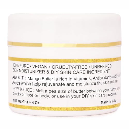 Bio-rohe, afrikanische Mango butter, 100% rein, natürlich und unraffiniert, Haut-Feuchtigkeitscreme für Gesicht, Körper und Haare, 115 g, elfenbeinfarben/weiß, Klasse A | DIY-Cremes, Balsam