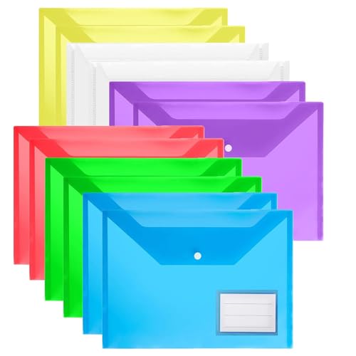 12Pack Plastic Wallets Folders - A4 Plastic Folders Document Folder Wallet Popper Wallets with Label Pocket, Assorted