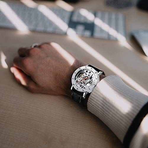 Ik Colouring Men's Watch, Mechanical Stainless Steel Skeleton Steampunk Design Automatic Self-Winding Silver Case Wrist Watch #TOP1