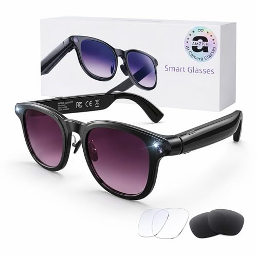 AI Smart Glasses with Camera, 8MP HD Bluetooth Camera Glasses, 1080P Video Recording Sunglasses for Women Men, Real Time Translation, Voice Assistant, Open-Ear Audio for Travel, Meetings & Vlogging