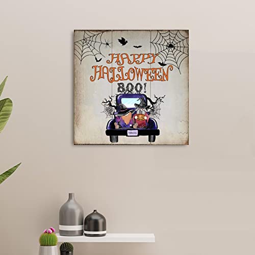 Panneau bois camion bleu citrouille Halloween déco murale 40cm