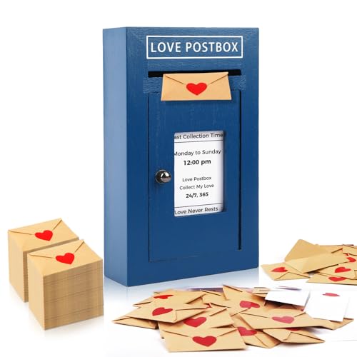 JULEASEL Romantic Love Postbox with 50 Mini Love Notes and Envelopes for Him, Cute Couple Gifts for Boyfriend, LoveLetter, Long Distance Relationship Gifts