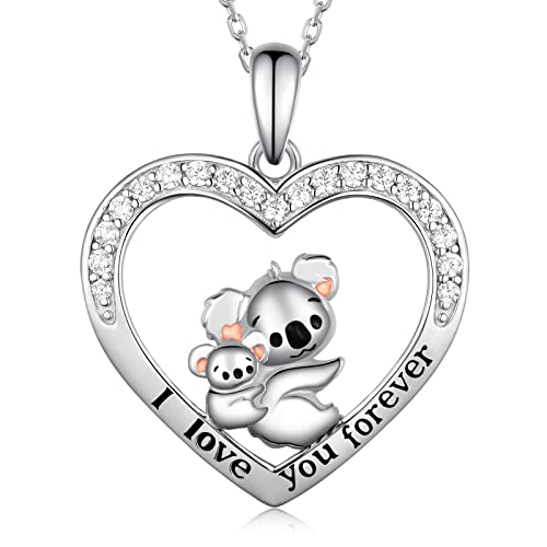 Koala Necklaces for Women 925 Sterling Silver Heart Koala Mother Necklace Cute Animal Mother Jewelry Gifts for Women Mom