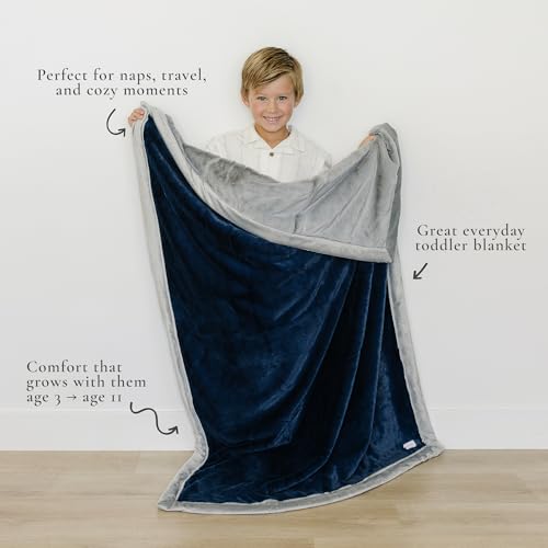 Image of Saranoni Luxury Lush Kids Blanket | Ultra-Soft & Cozy Plush Comfy Blankets for Kids & Teens | Navy /Gray - 40 inch x 60 inch