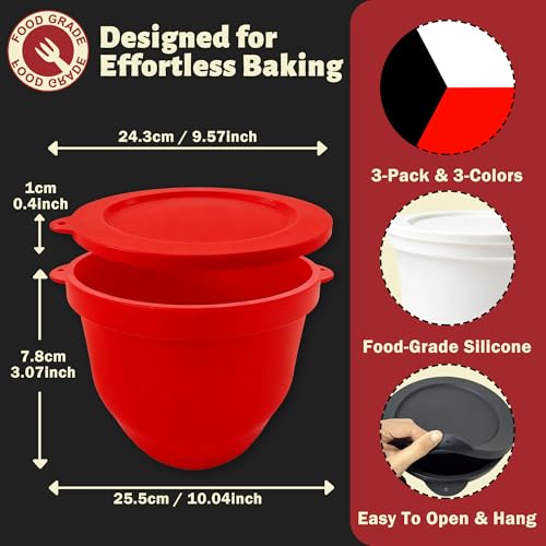 5 Qt Silicone Bowl Insert for KitchenAid Mixer, 3-Pack Kitchen aid Bowl Liners with Lids Odour-Free, Heat-Resistant, Quick Replacement, Food Grade Reusable Mixing Bowl Inserts (Black/Red/White) — view 3