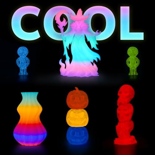 Image of AMOLEN PLA Filament Glow in The Dark, Rainbow 5M Pink, Purple, Green, Blue, Multicolor Fast Change 3D Printer Filament 1.75mm, Best with UV Lamps, 1KG Spool (2.2lbs), Dimensional Accuracy + /- 0.02 mm