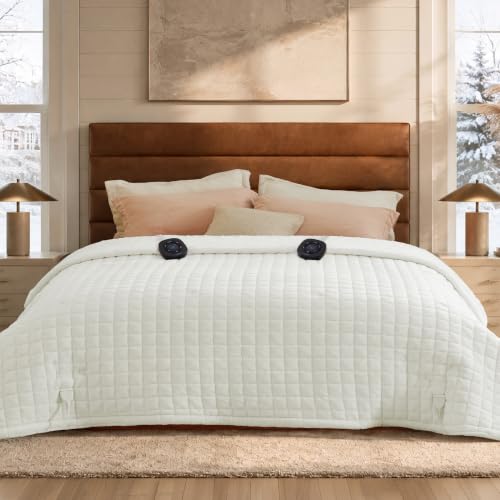 Image of Bedsure Luxury Quilted Heated Blanket King, Thick Electric Blanket, Ivory