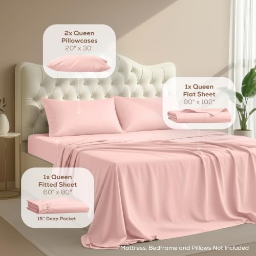 Utopia Bedding zestaw pościeli queen – 4-częściowy komplet pościeli na łóżko queen, miękka i przewiewna mikrofibra, różowy (Tea Pink)