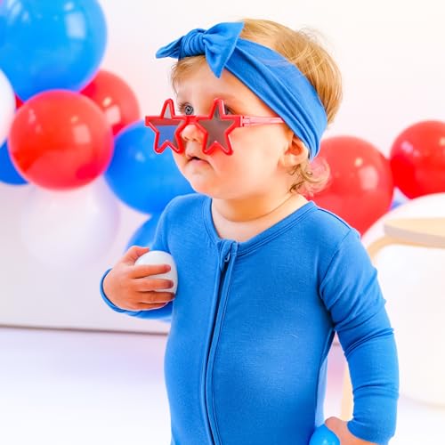 Baby Girl Bamboo Bow Headband, Blue Bow, One Size 0-6M2