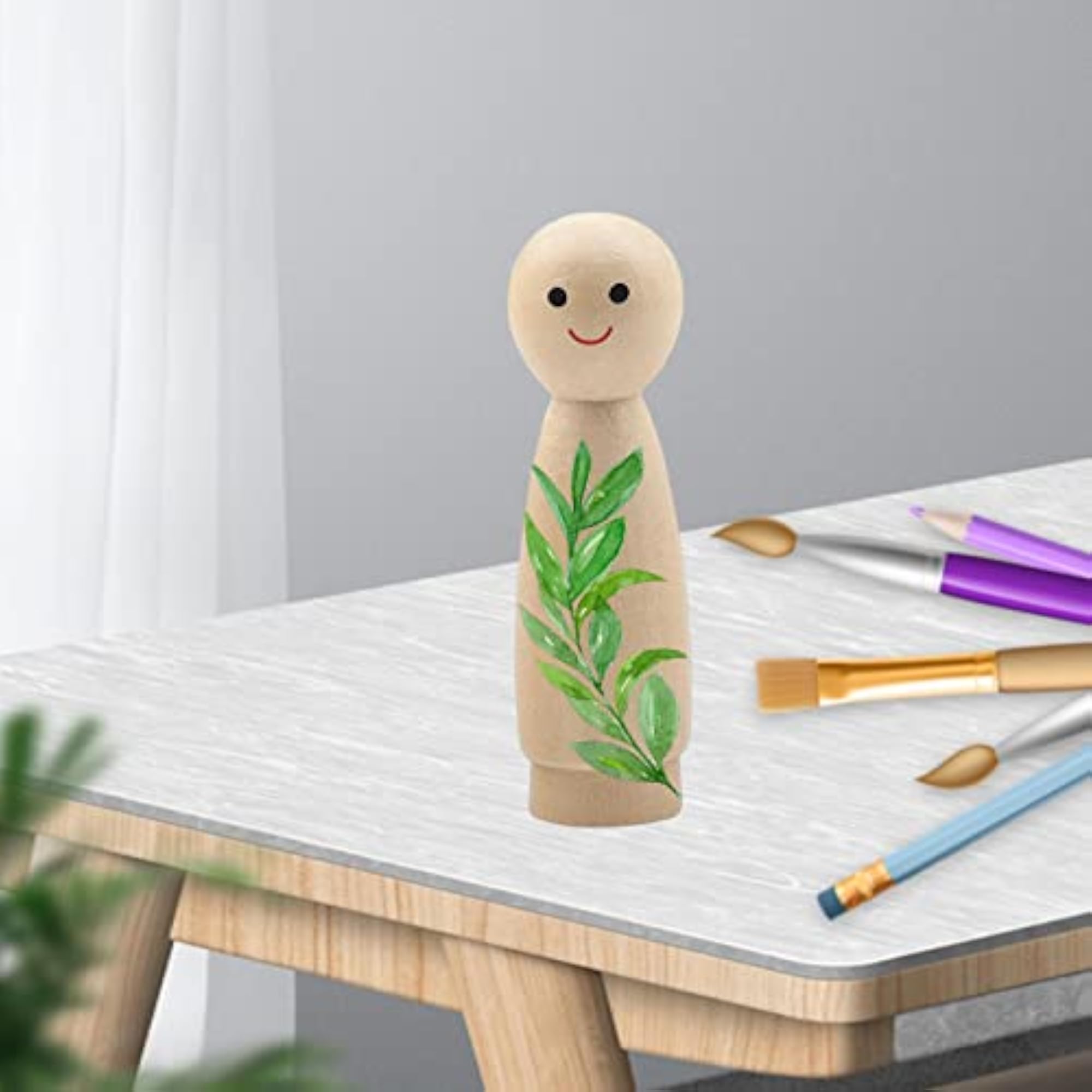 Wooden Peg Doll for Decor, Smooth Surface Blank Figure