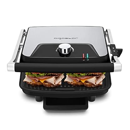 Aigostar Multifunktions-Grill, 2000 W, Panini-Gerät mit Antihaftplatten, anpassbar in der Höhe, Oberfläche 29 x 23 cm, abnehmbarer Fettbehälter, vertikale Aufbewahrung, Spachtel