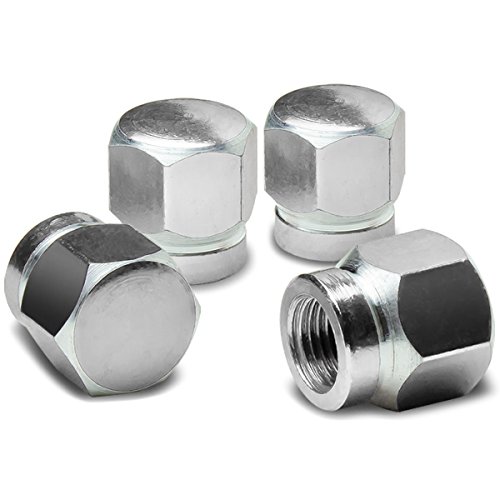 Hexagon Anodized & Powder-Coated Finish Silver Chrome Aluminum Tire Stem Valve Caps (Pack of 4)